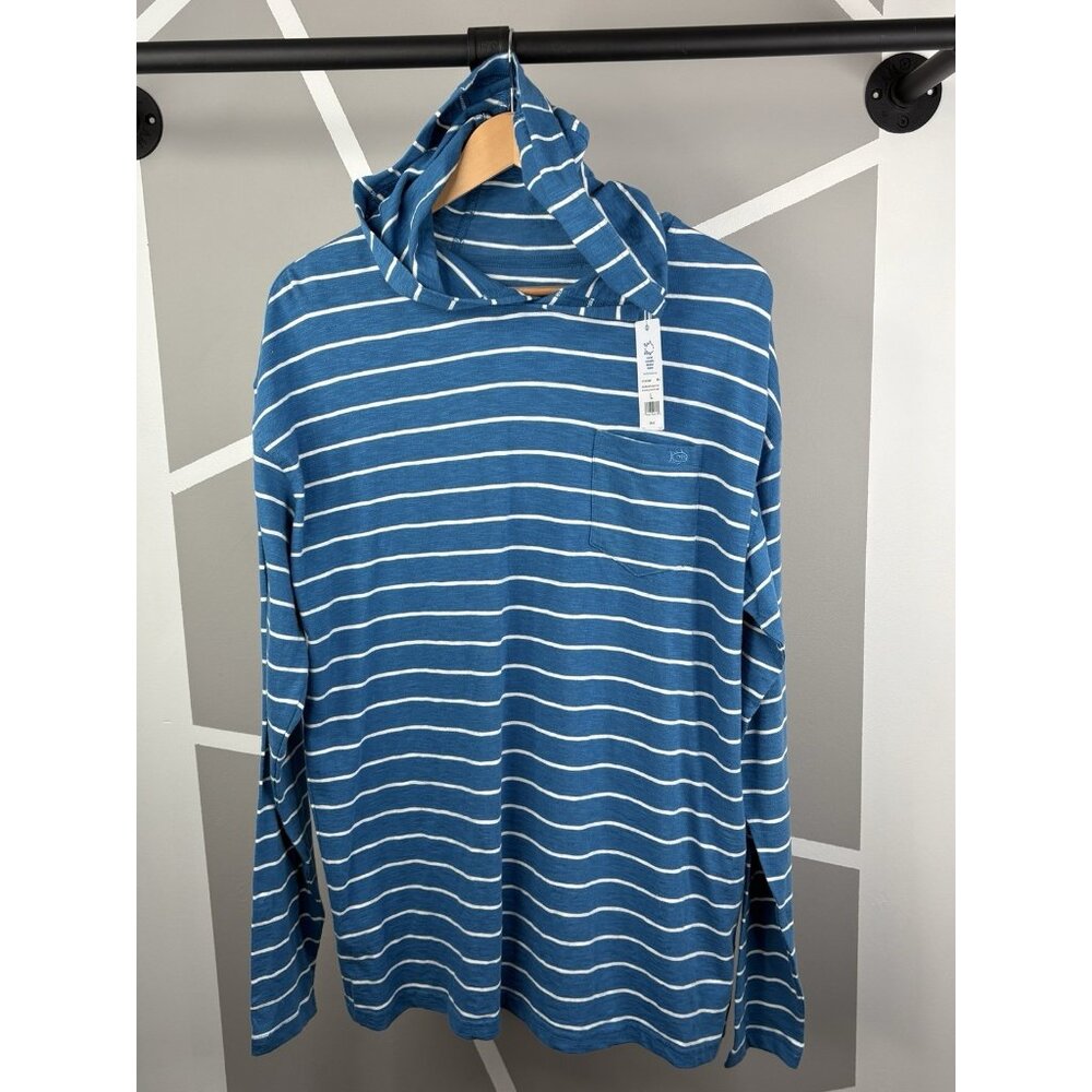 NWT Southern Tide Andreas Striped Sun Farer Hoodie Men’s L Atlantic Blue Slub